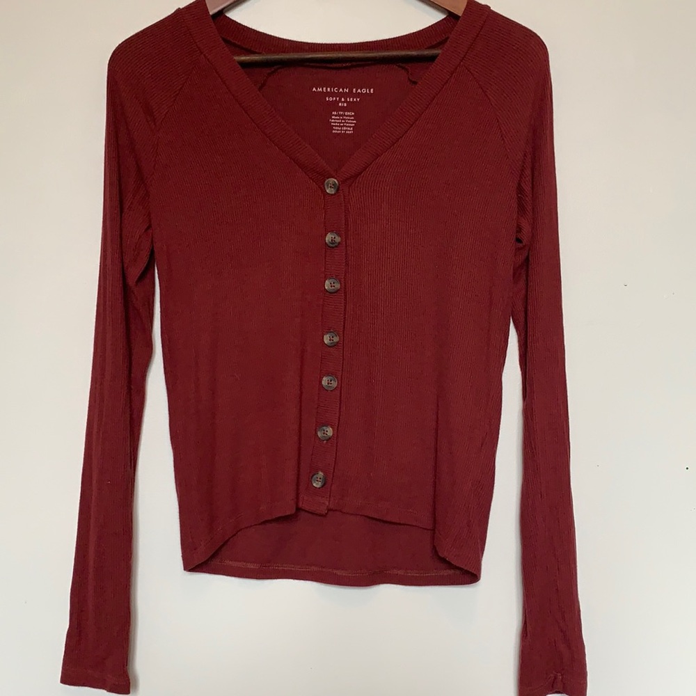 American Eagle Soft and Sexy Henley Long Sleeve Ribbed